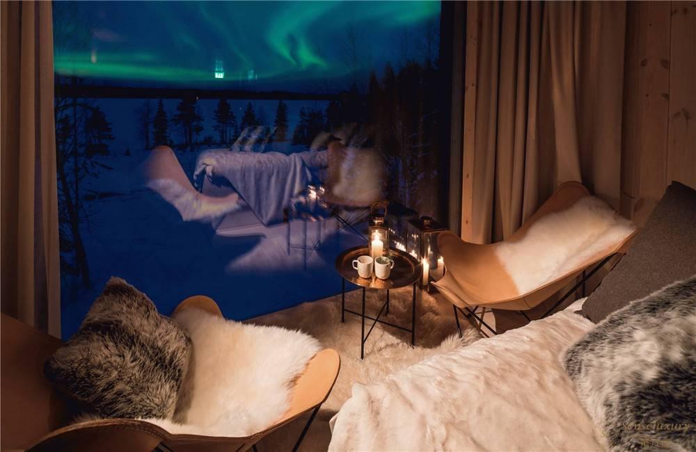 芬兰罗瓦涅米北极树玻璃雪屋卧室